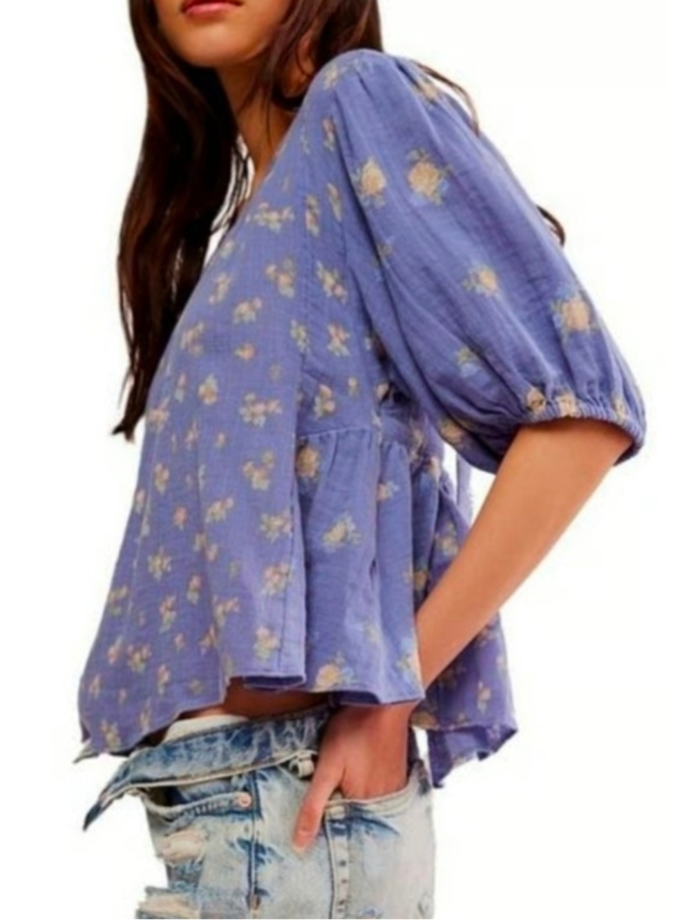 Free People Chloe Mixed Print Back Cutout Top Size M